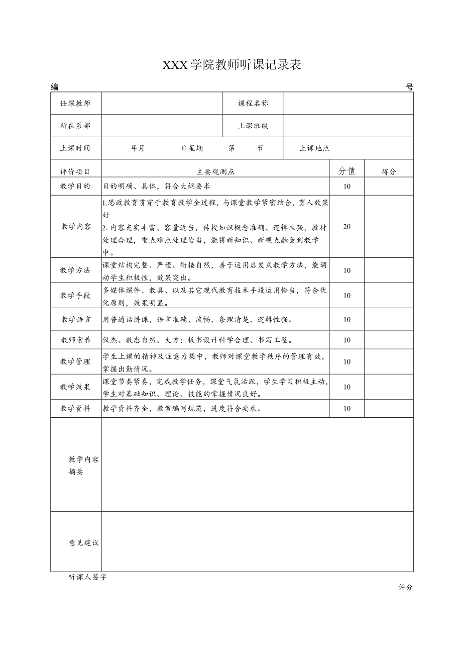 学院教师听课记录表.docx_第1页