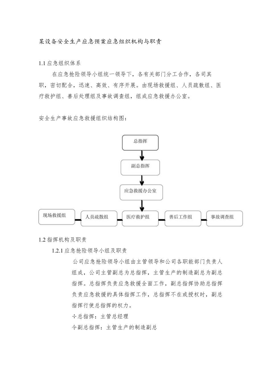 某设备安全生产应急预案应急组织机构与职责.docx_第1页