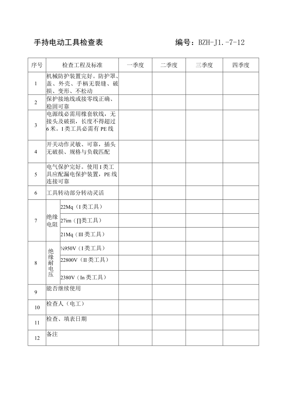 手持电动工具安全检查表.docx_第1页