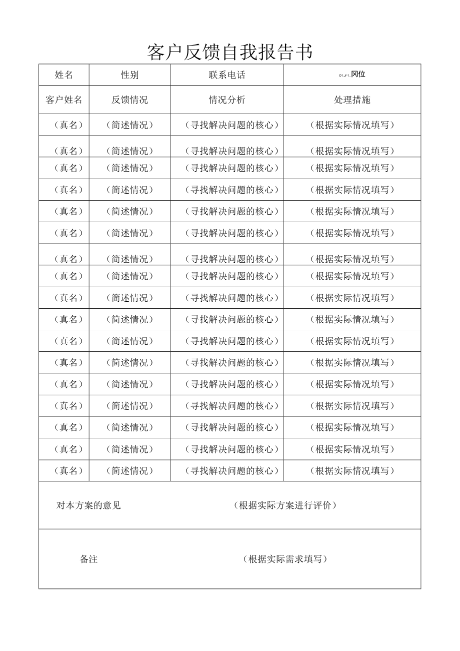 客户反馈自我报告书.docx_第1页