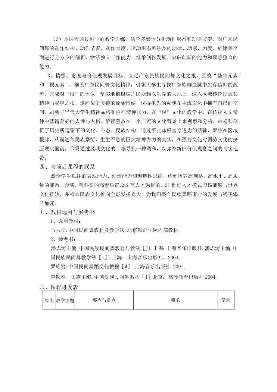 音乐学群众文艺方向《舞蹈实训课》课程教学大纲课程与任课教师基本信息.docx_第2页