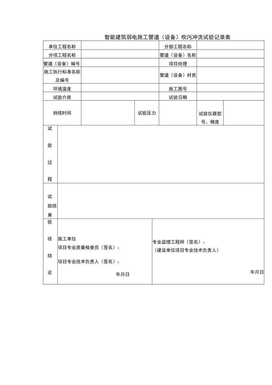 智能建筑弱电施工管道（设备）吹污冲洗试验记录表.docx_第1页