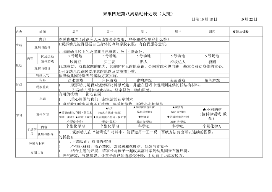 果果四班第八周活动计划表大班.docx_第1页