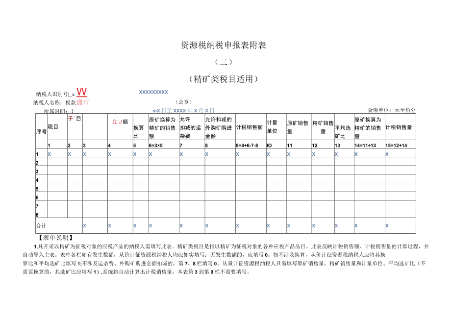 资源税纳税申报表附表二精矿类税目适用.docx_第1页