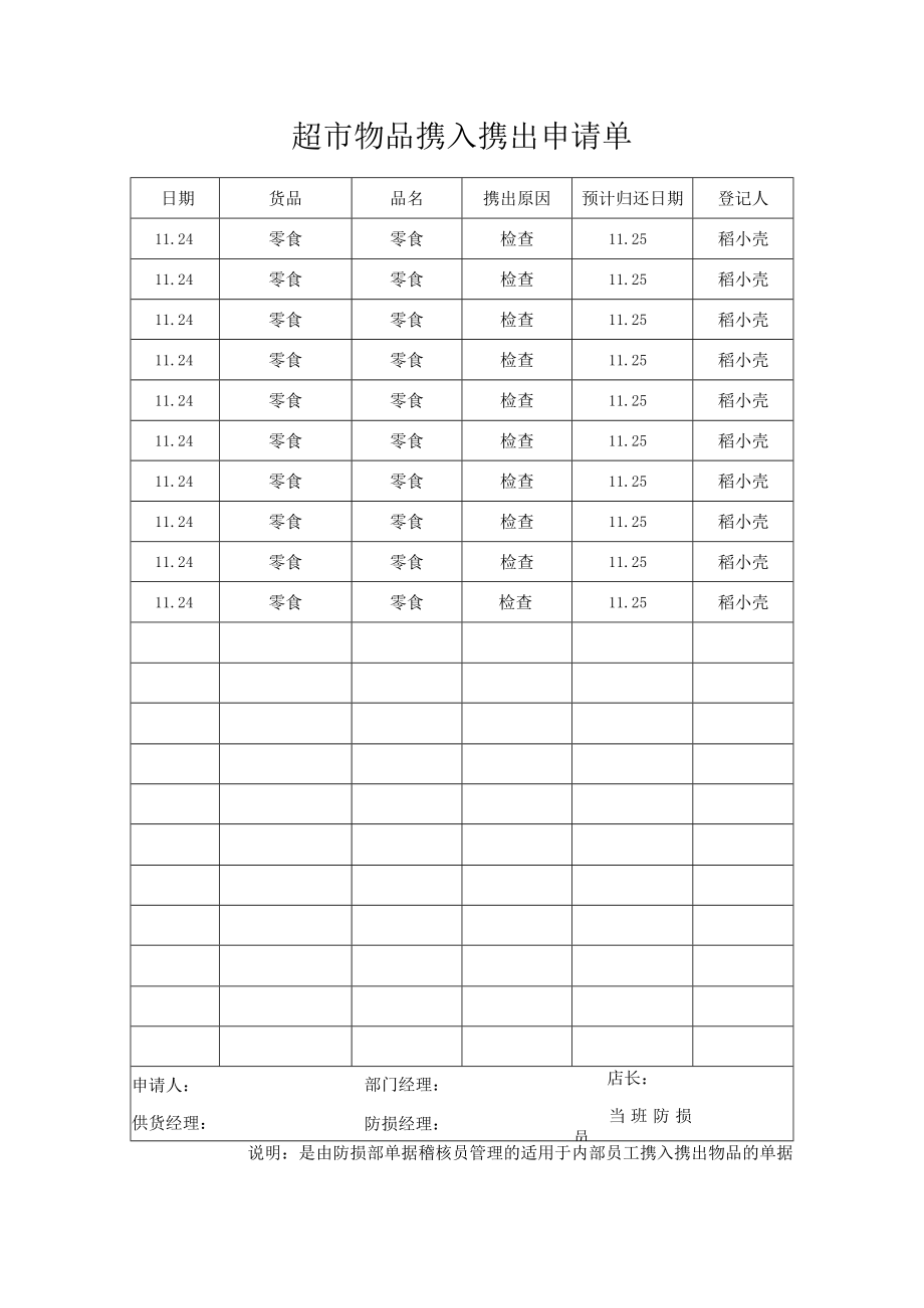 超市物品携入携出申请单.docx_第1页