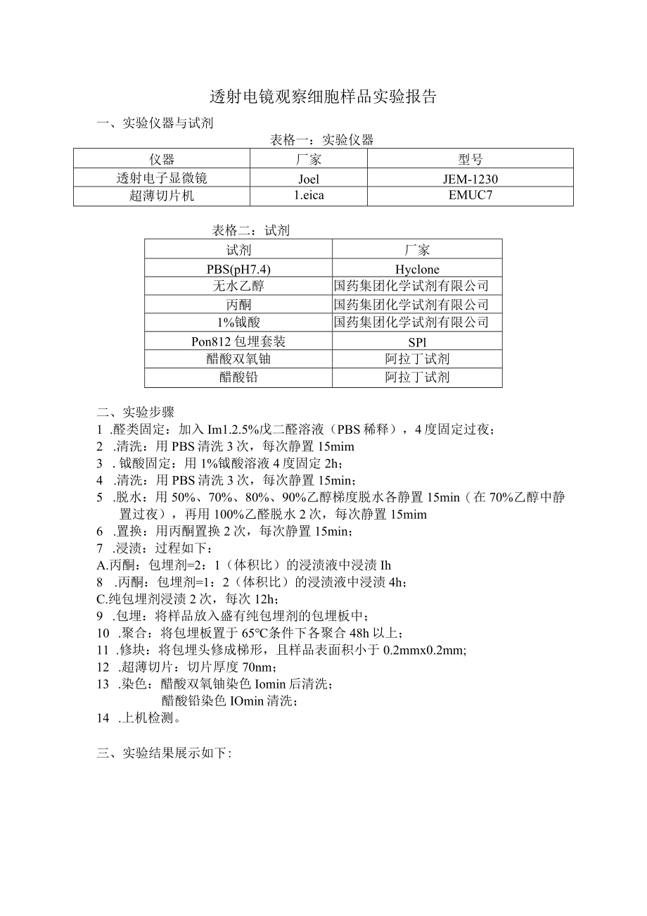 透射电镜观察细胞样品实验报告.docx_第1页