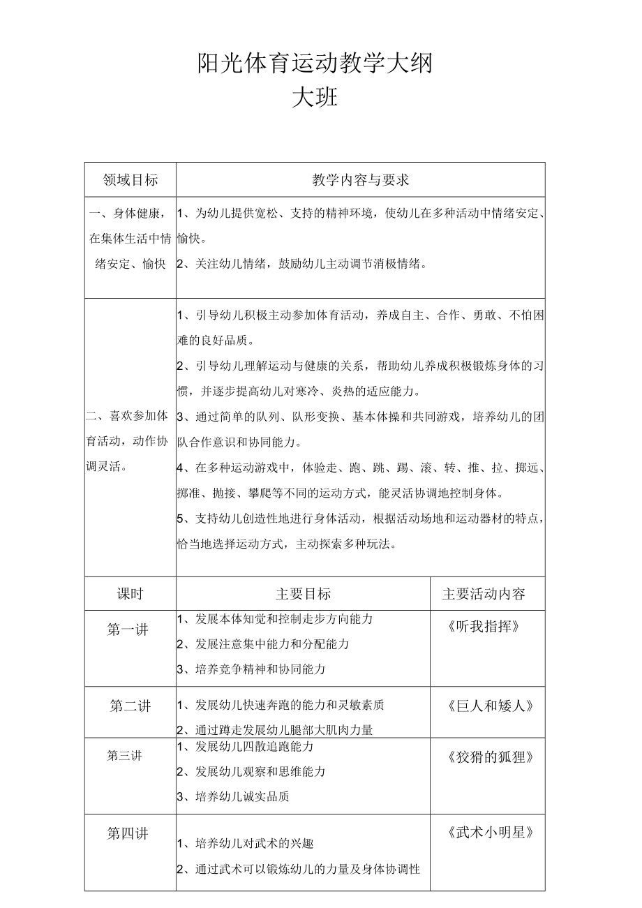 阳光体育运动教学大纲大班.docx_第1页