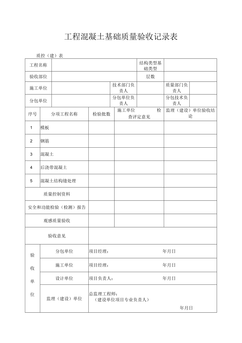 工程混凝土基础质量验收记录表.docx_第1页