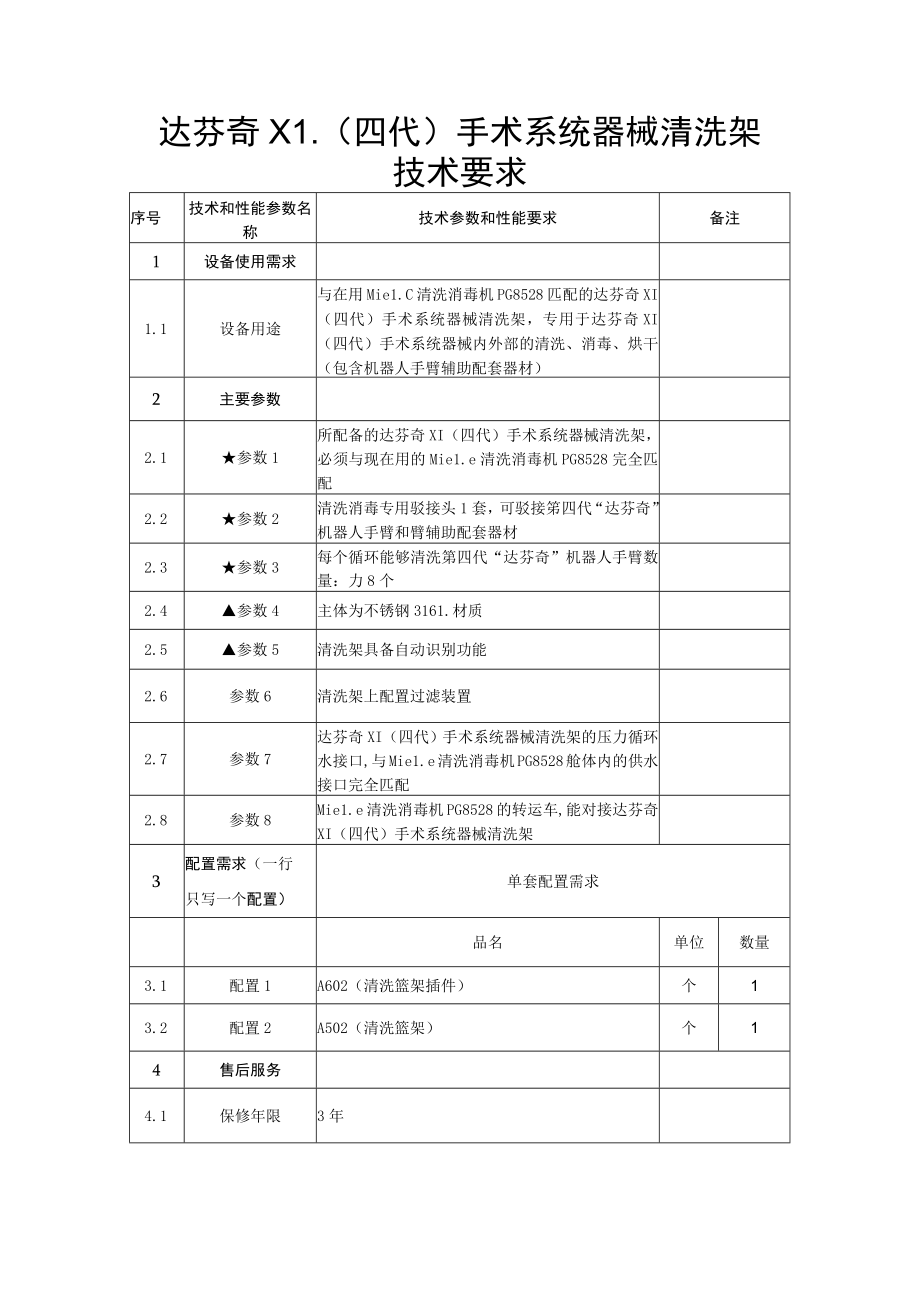 达芬奇XI四代手术系统器械清洗架技术要求.docx_第1页