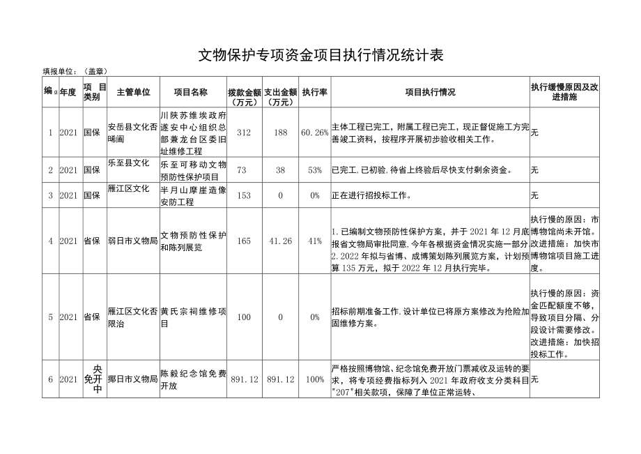 文物保护专项资金项目执行情况统计表.docx_第1页