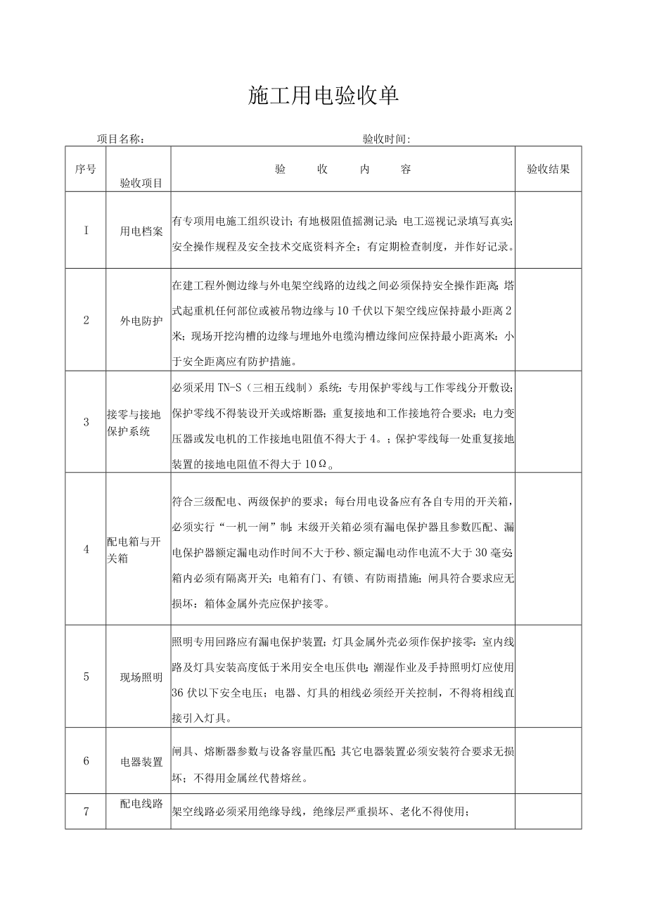 施工用电验收单.docx_第1页