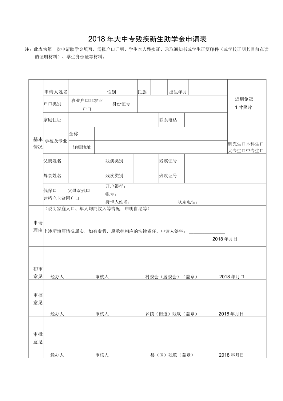 近期免冠1寸照片2018年大中专在读残疾学生助学金申请表.docx_第2页