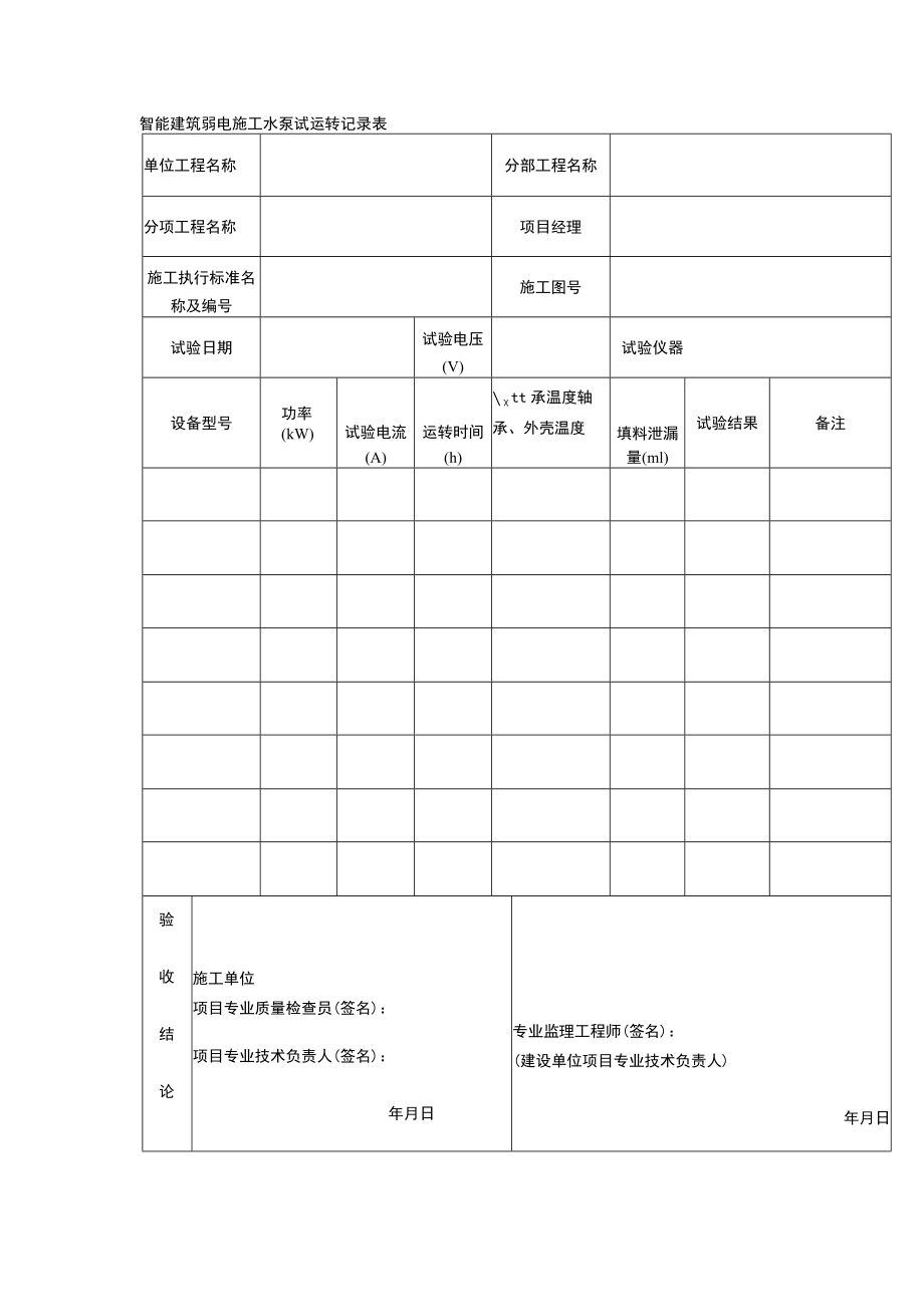 智能建筑弱电施工水泵试运转记录表.docx_第1页