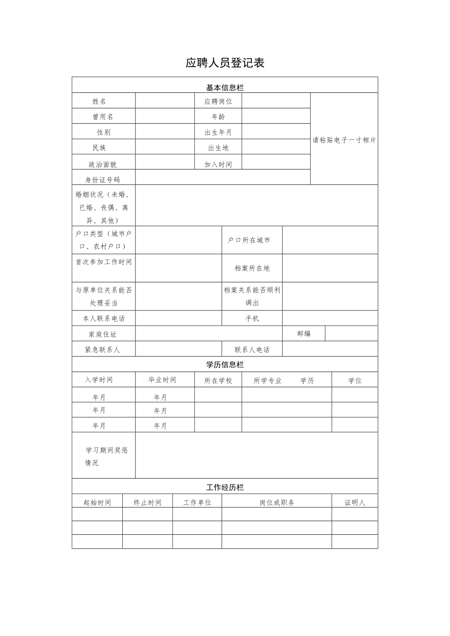 应聘人员登记表格.docx_第1页