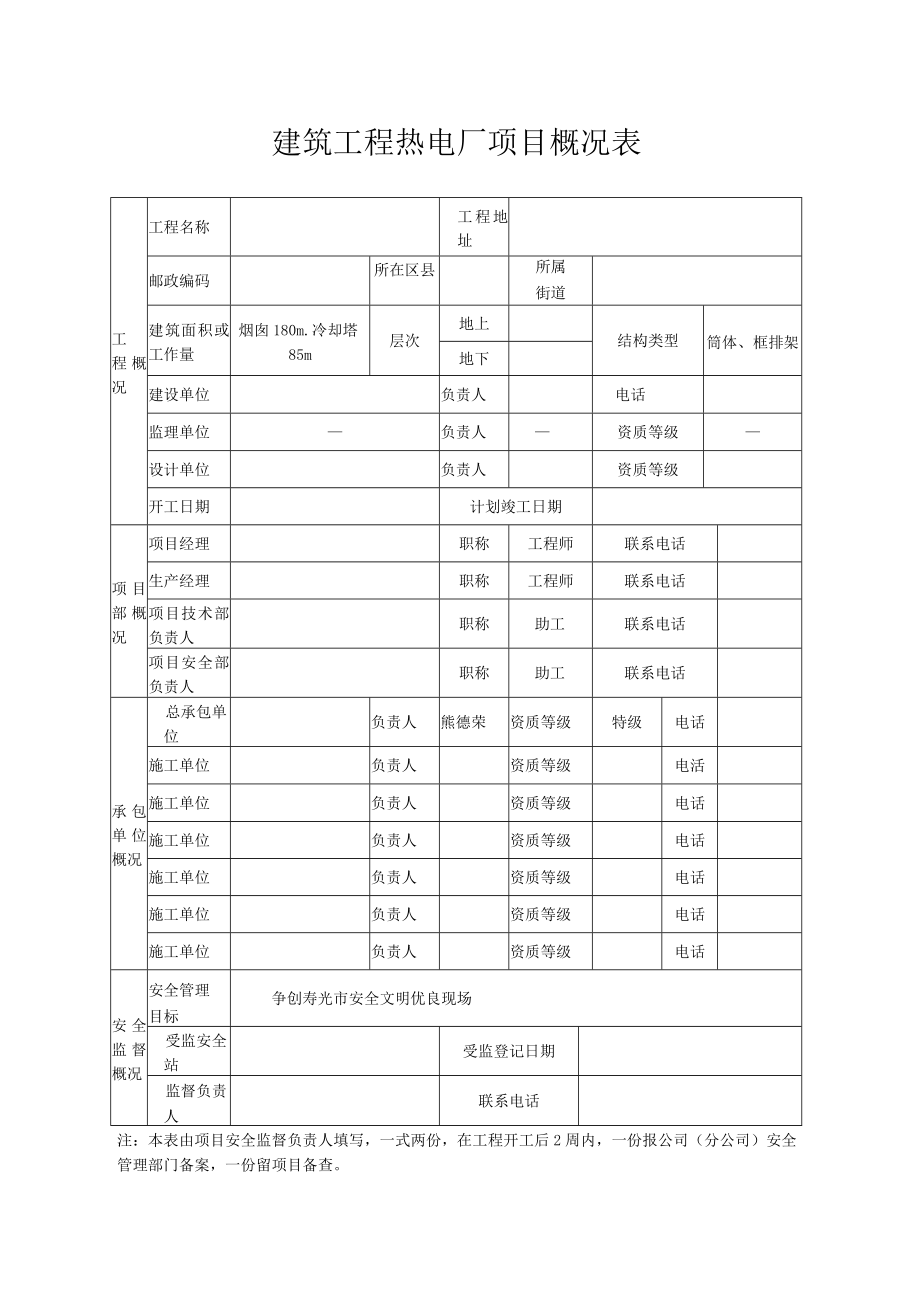 建筑工程热电厂项目概况表.docx_第1页