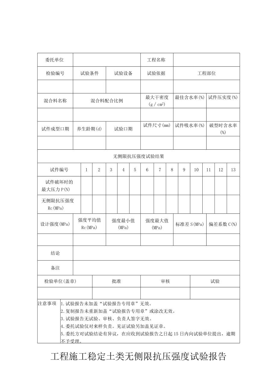 工程施工稳定土类无侧限抗压强度试验报告.docx_第1页