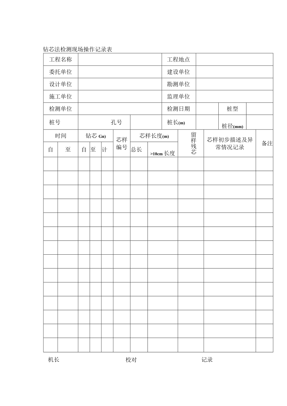 钻芯法检测现场操作记录表.docx_第1页