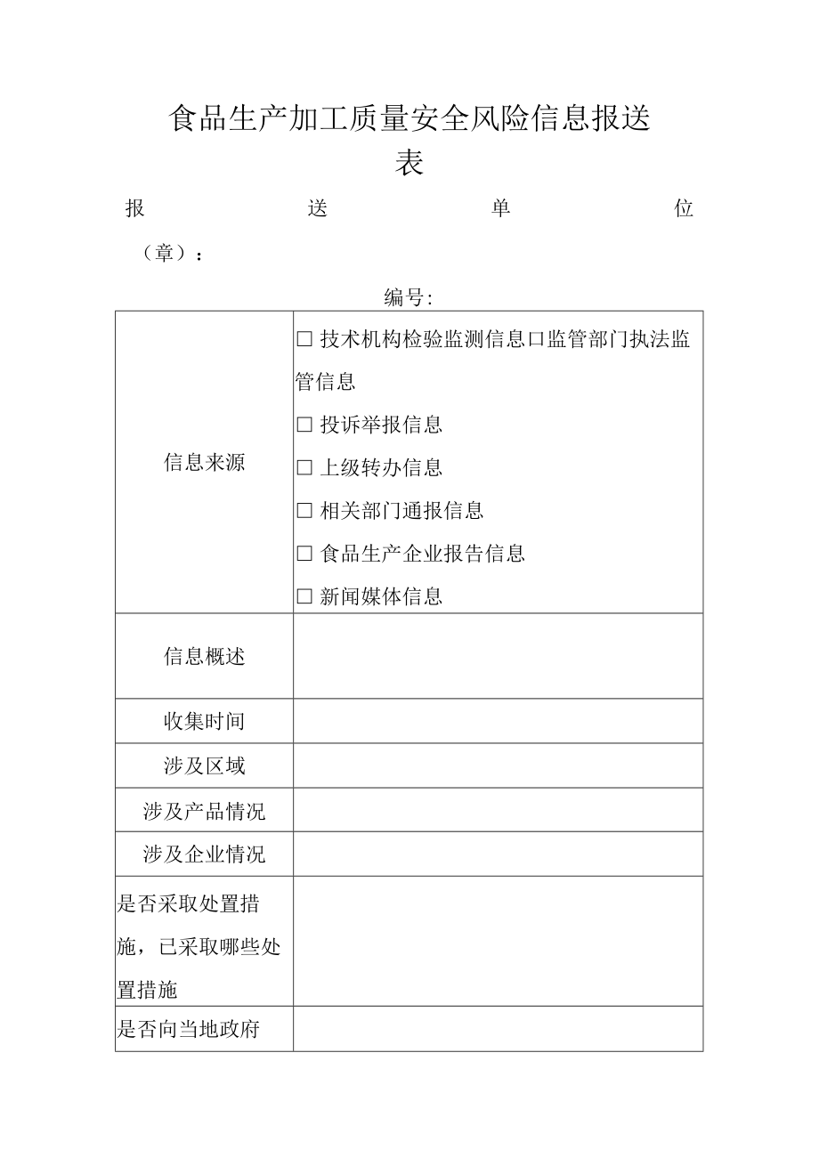 食品生产加工质量安全风险信息报送表.docx_第1页