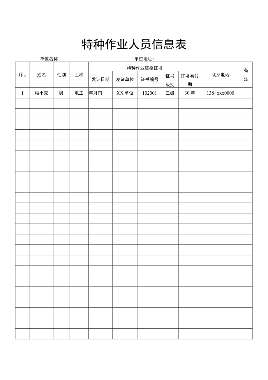 特种作业人员信息表.docx_第1页