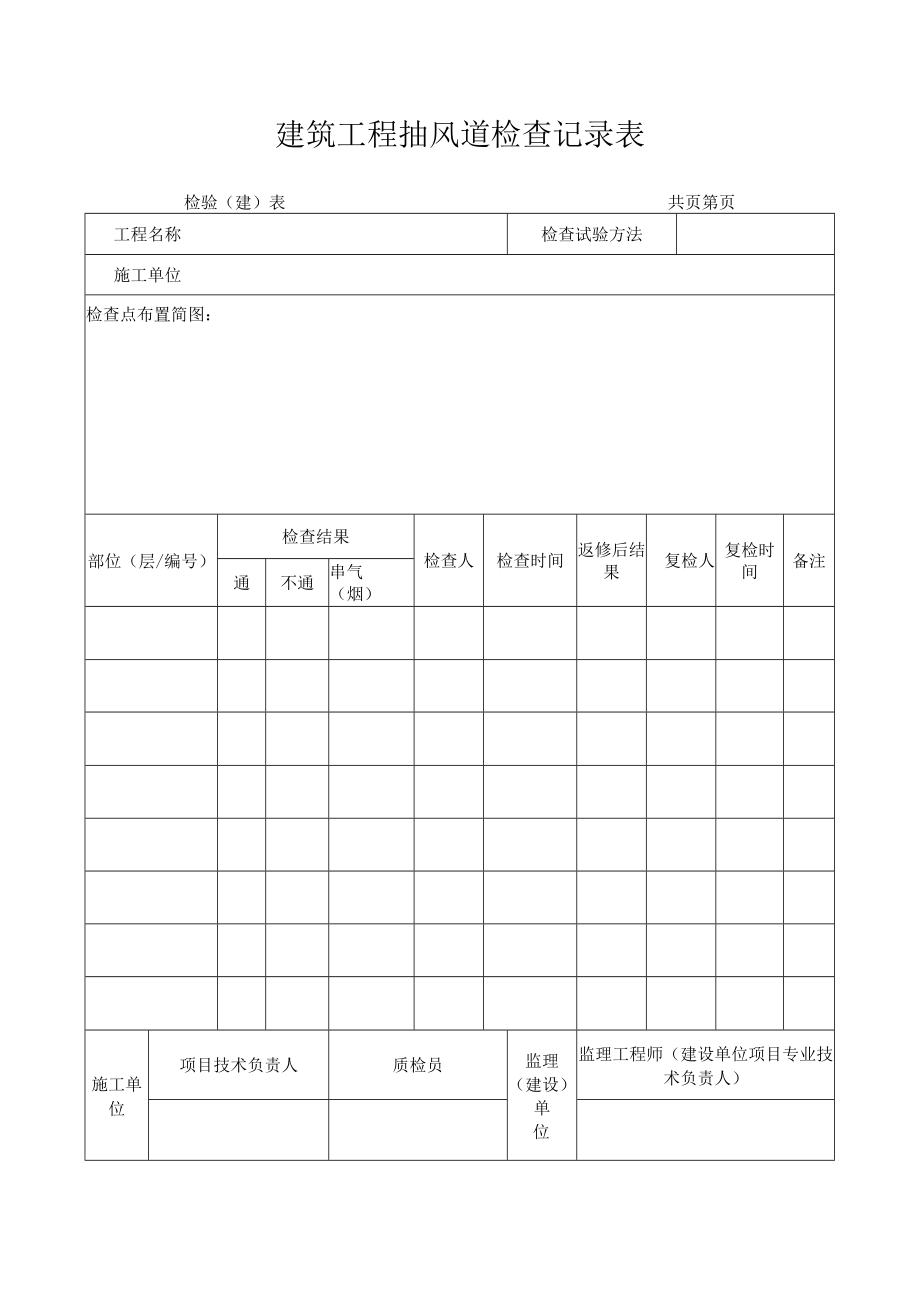 建筑工程抽风道检查记录表.docx_第1页