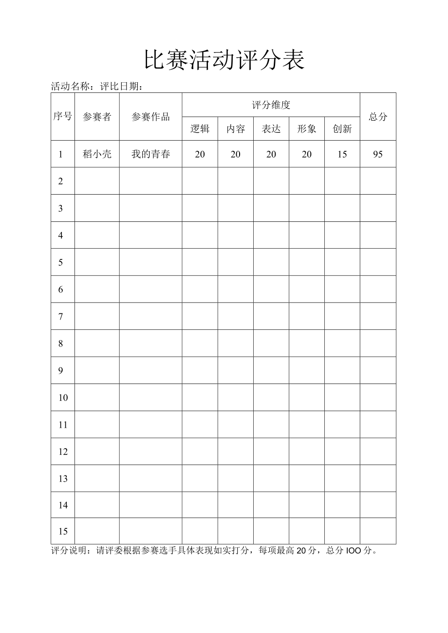 比赛活动评分表评委打分表.docx_第1页