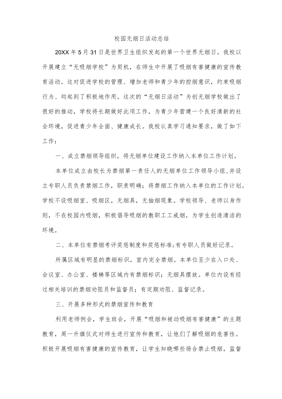 校园无烟日活动总结.docx_第1页