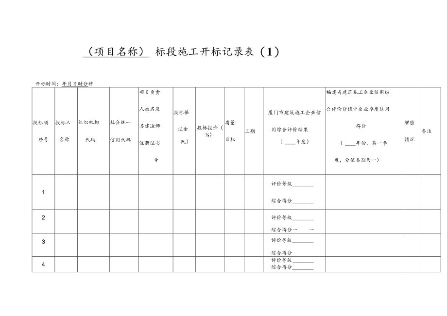 工程项目施工投标开标记录表.docx_第1页