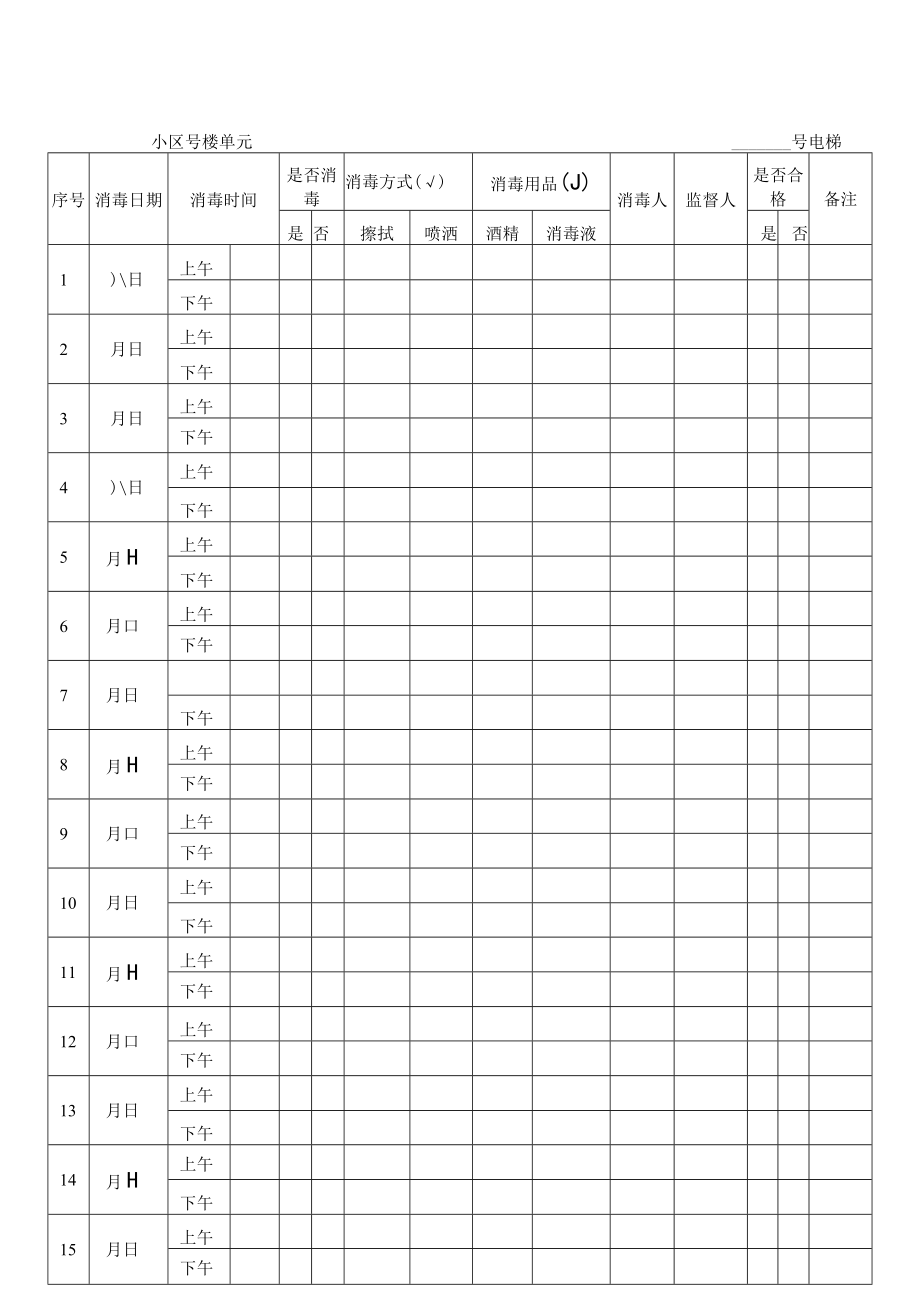 日常消毒记录表.docx_第1页