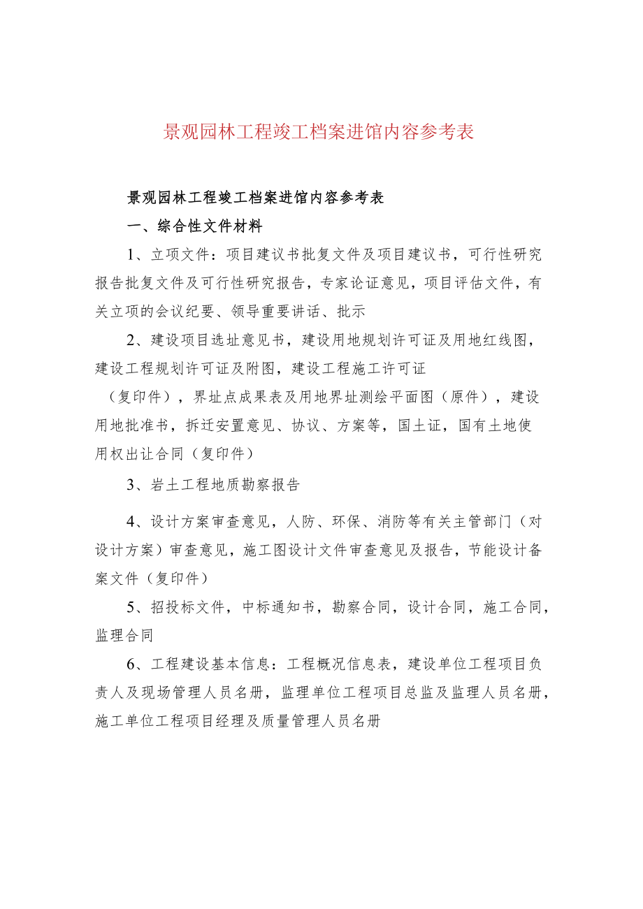 景观园林工程竣工档案进馆内容参考表.docx_第1页