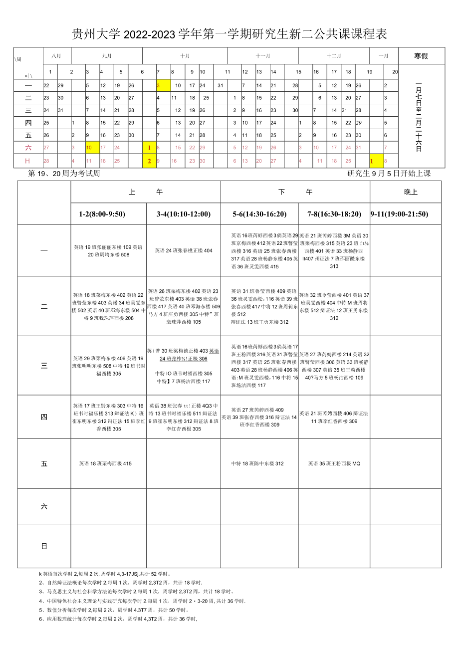 贵州大学2022-2023学年第一学期研究生北区公共课课程表.docx_第3页