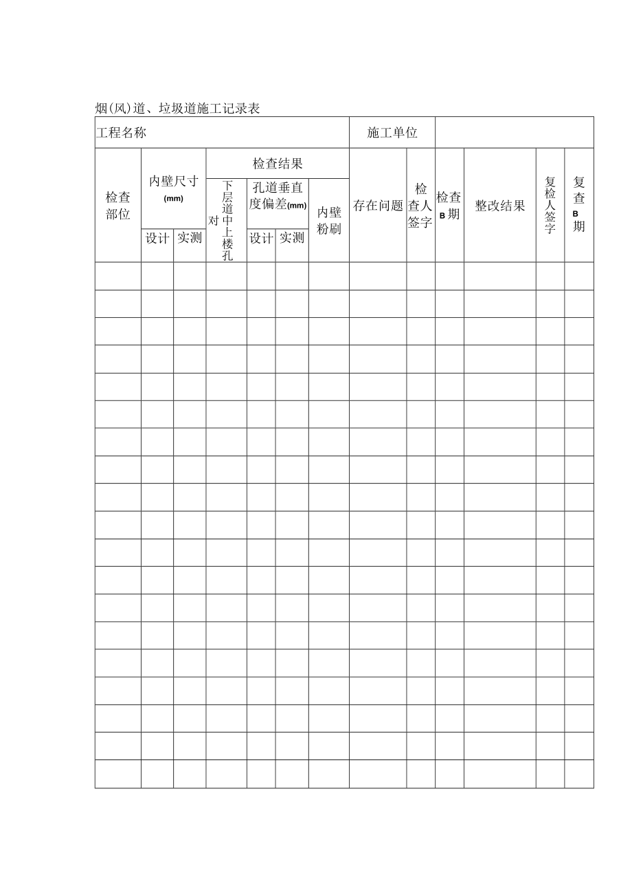 烟（风）道、垃圾道施工记录表.docx_第1页