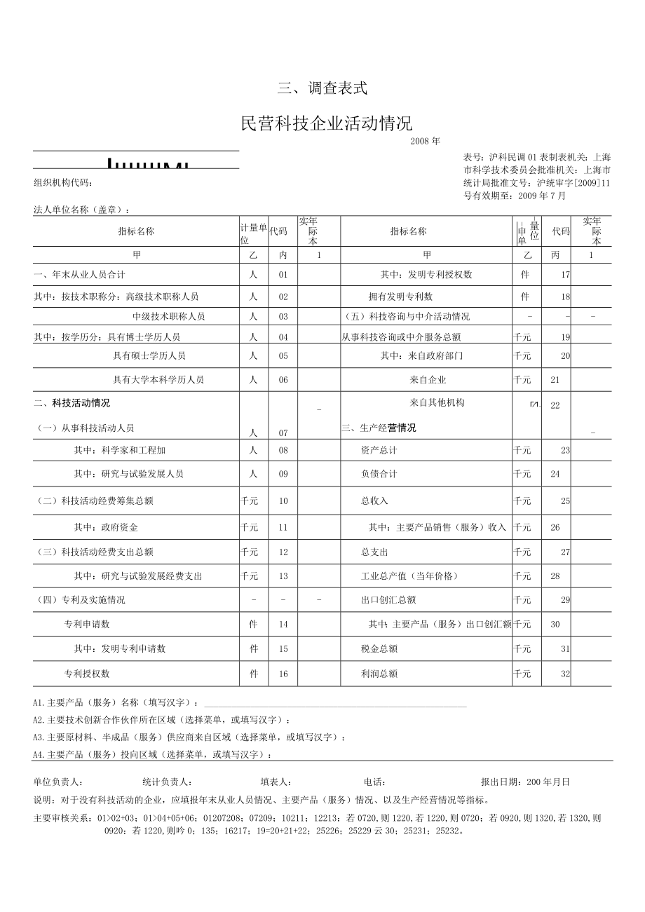 调查表式民营科技企业活动情况.docx_第1页