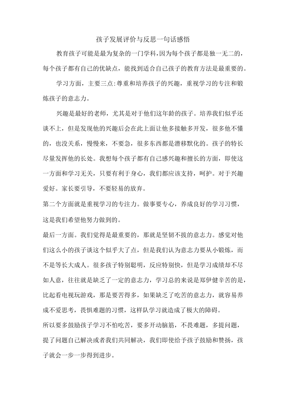 孩子发展评价与反思一句话感悟.docx_第1页