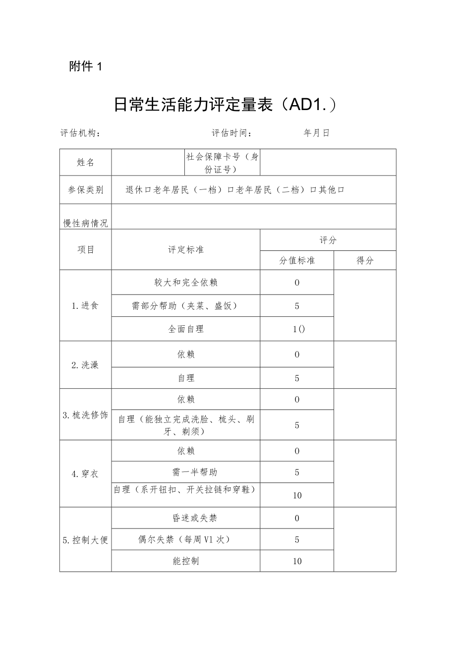 日常生活能力评定量表（ADL）.docx_第1页