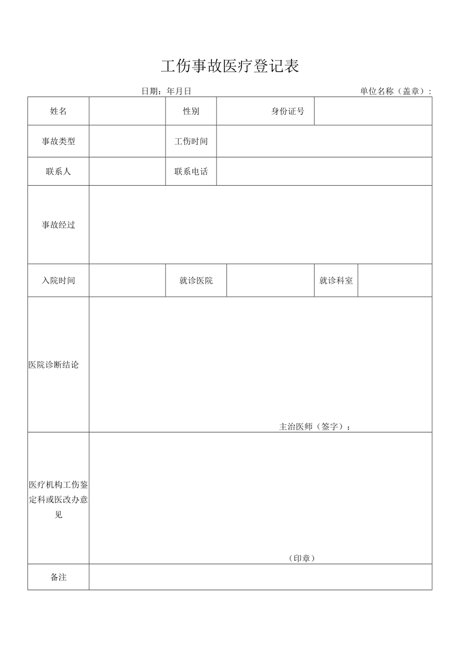 工伤事故医疗登记表.docx_第1页