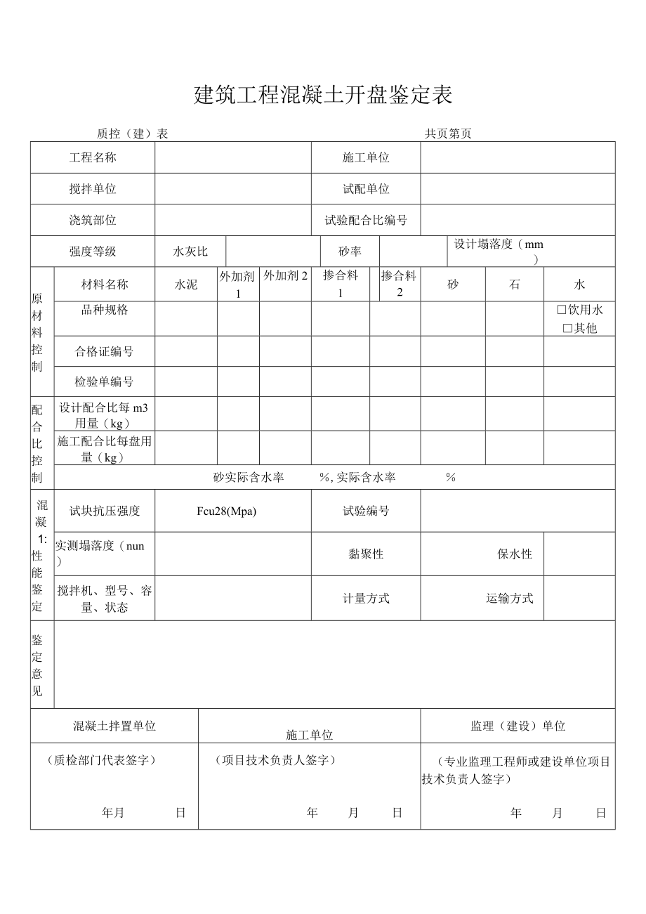 建筑工程混凝土开盘鉴定表.docx_第1页