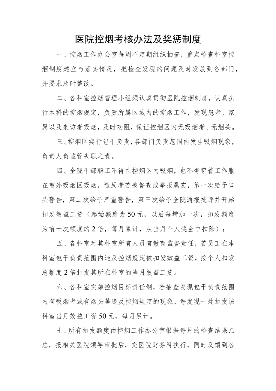 医院控烟考核办法及奖惩制度.docx_第1页