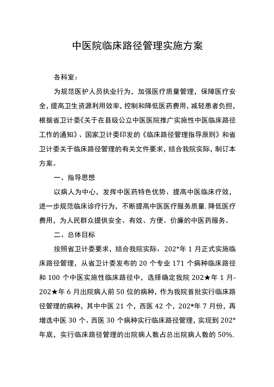 中医院临床路径管理实施方案.docx_第1页