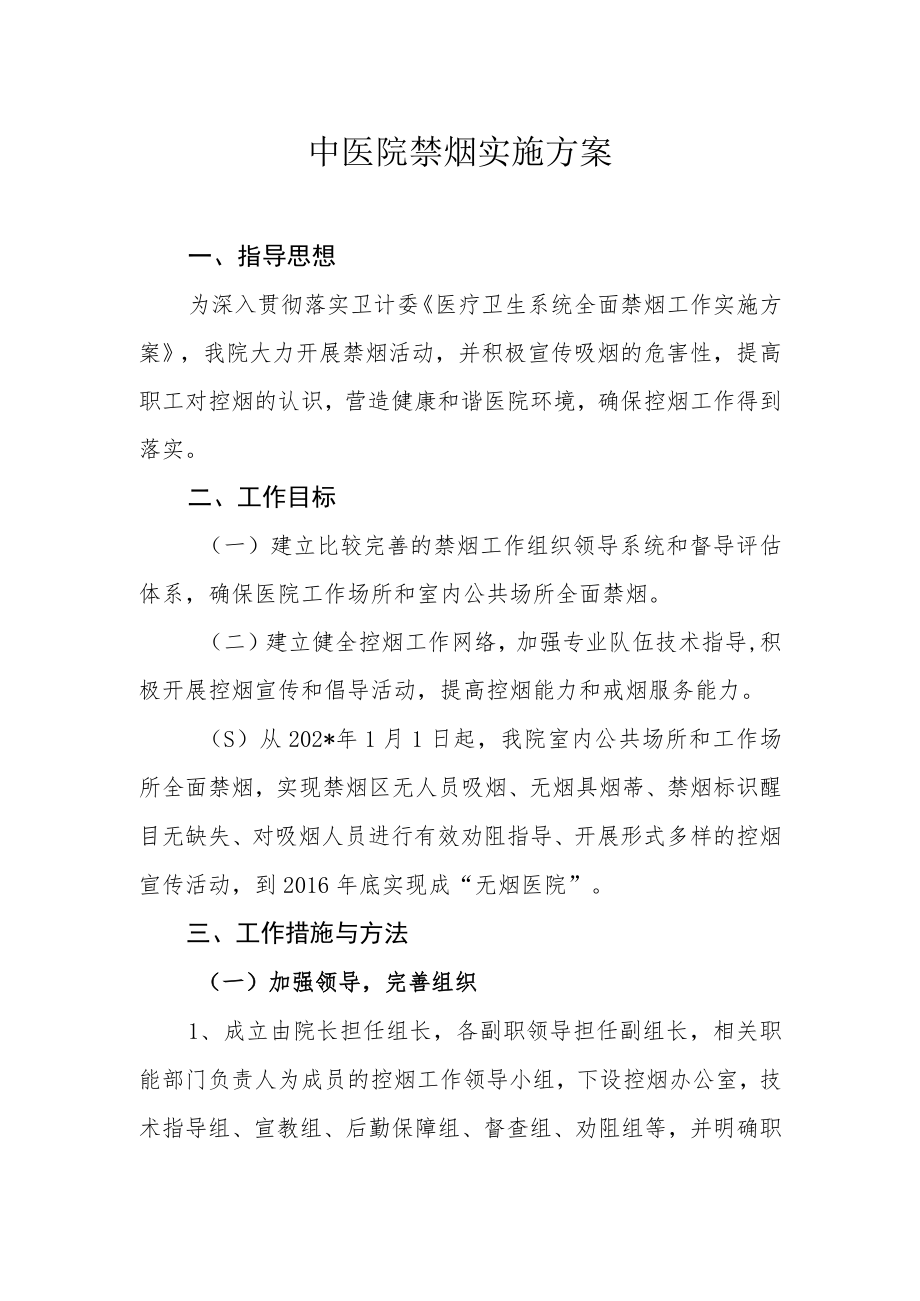 中医院禁烟实施方案.docx_第1页