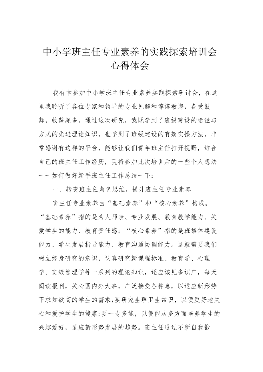 中小学班主任专业素养的实践探索培训会心得体会.docx_第1页