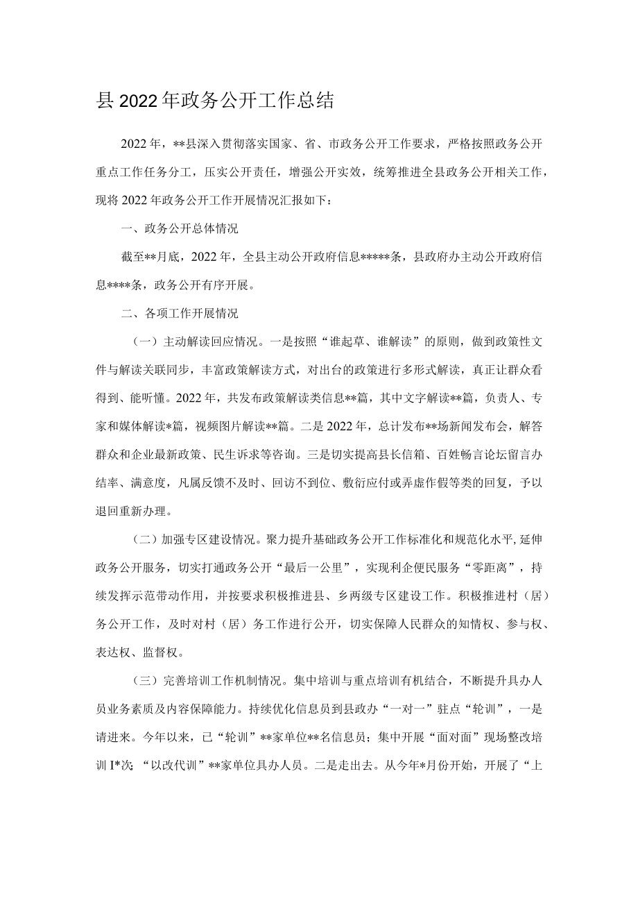 县2022年政务公开工作总结.docx_第1页