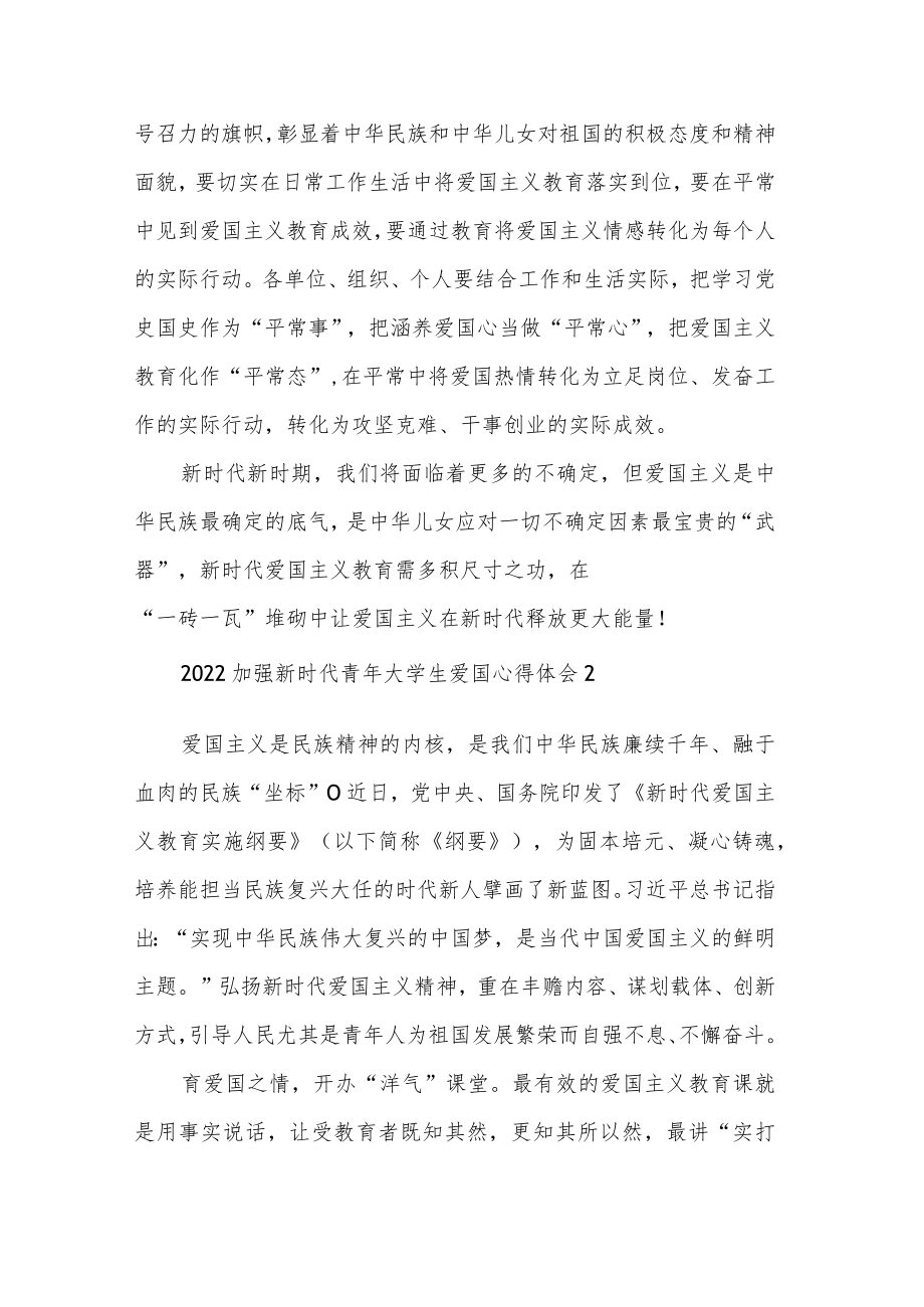 关于2022加强新时代青年大学生爱国心得体会范文3篇.docx_第3页