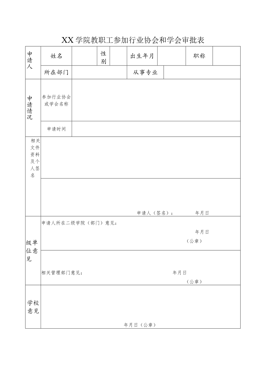 学院教职工参加行业协会和学会审批表.docx_第1页