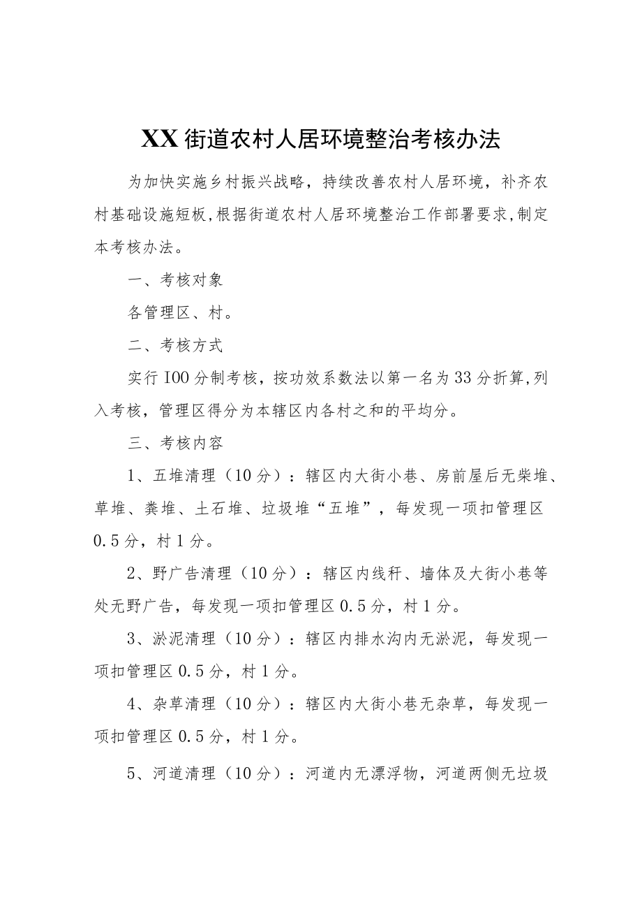 XX街道农村人居环境整治考核办法.docx_第1页