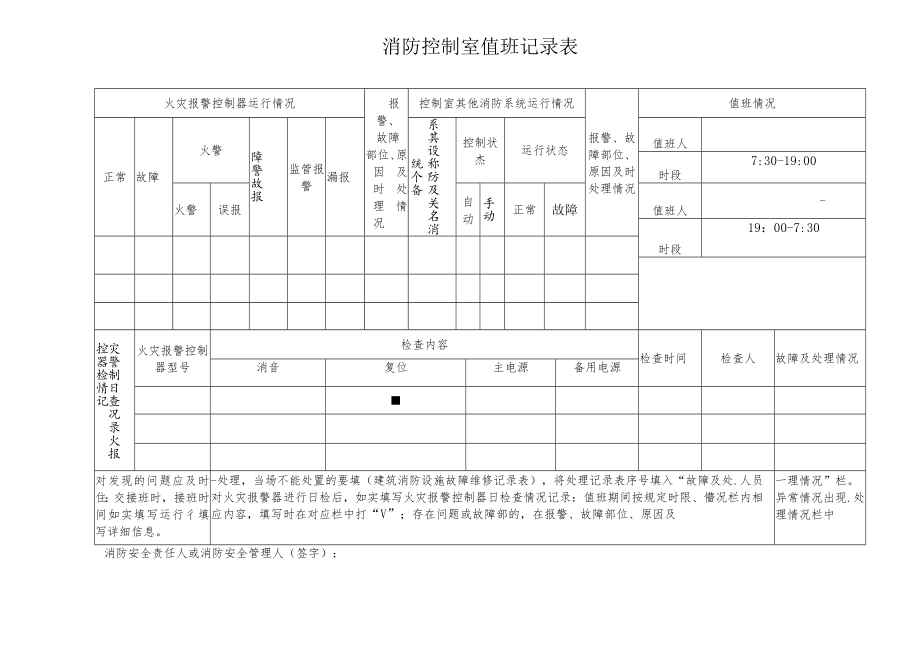 消防控制值班纪录表（通用）.docx_第1页