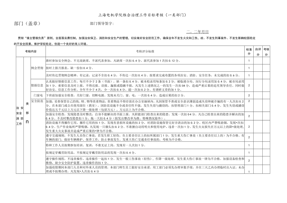 电机学院综合治理工作目标考核.docx_第1页