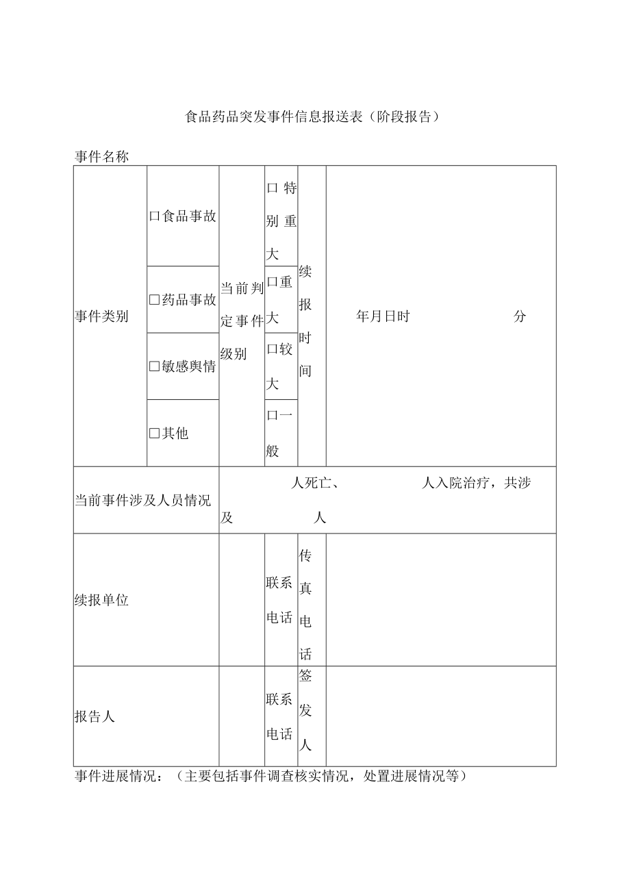 食品药品突发事件信息报送表.docx_第1页