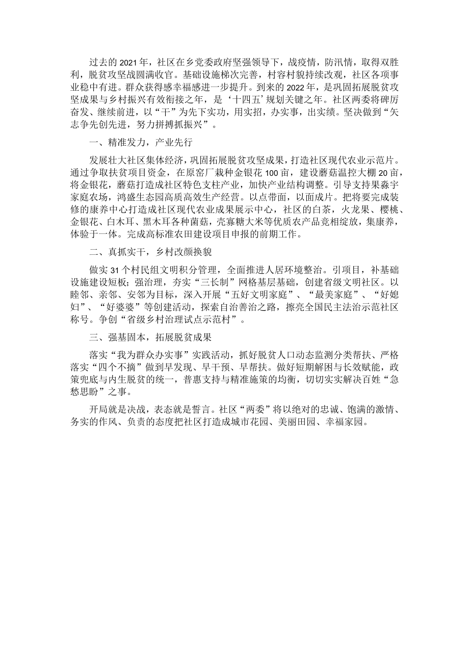 社区党委书记在全面推进乡村振兴动员大会上的表态发言.docx_第1页