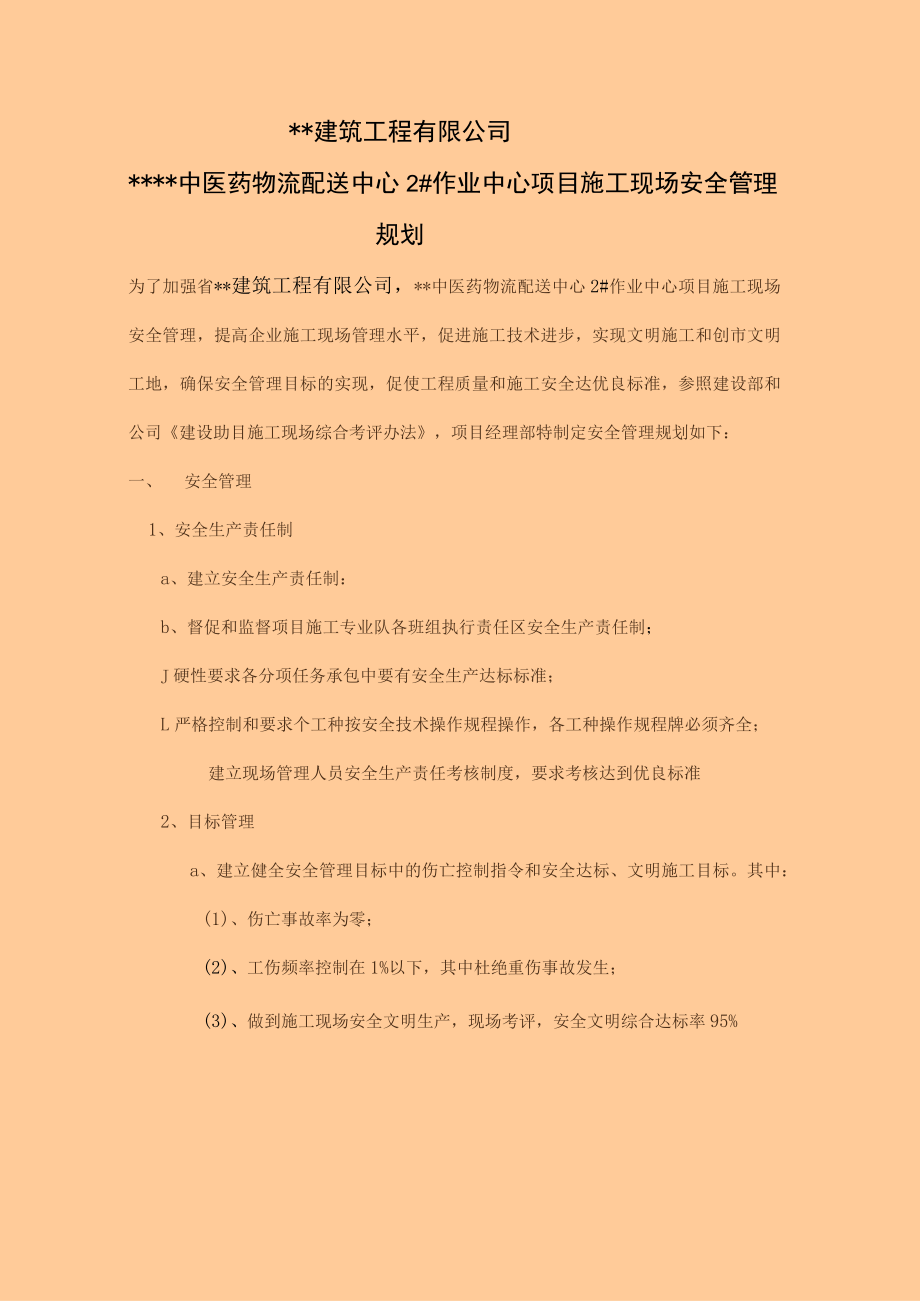 项目部安全管理、安全达标计划.docx_第1页