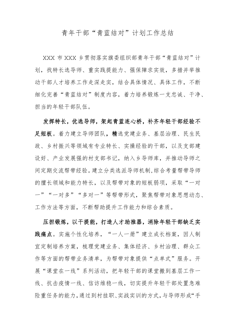 青年干部“青蓝结对”计划工作总结.docx_第1页